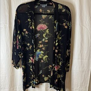 Champagne Black Floral Sheer Kimono